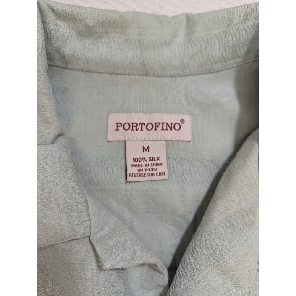 Portofino 100% Silk Hawaiian Shirt Mens M Sage Green Palm Camp Resort